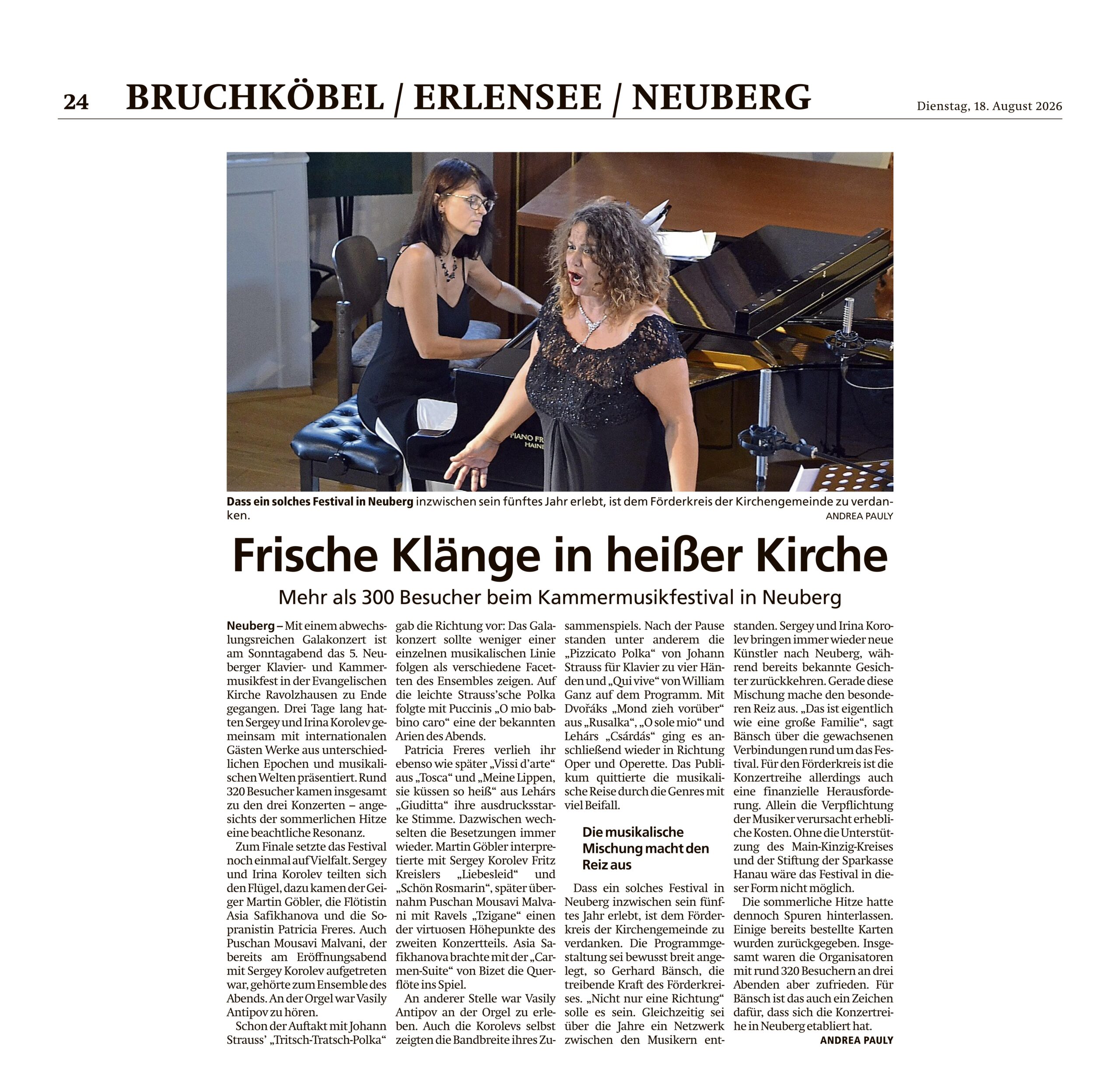 Hanauer Anzeiger, 18 August 2026 – Fresh sounds in a hot church